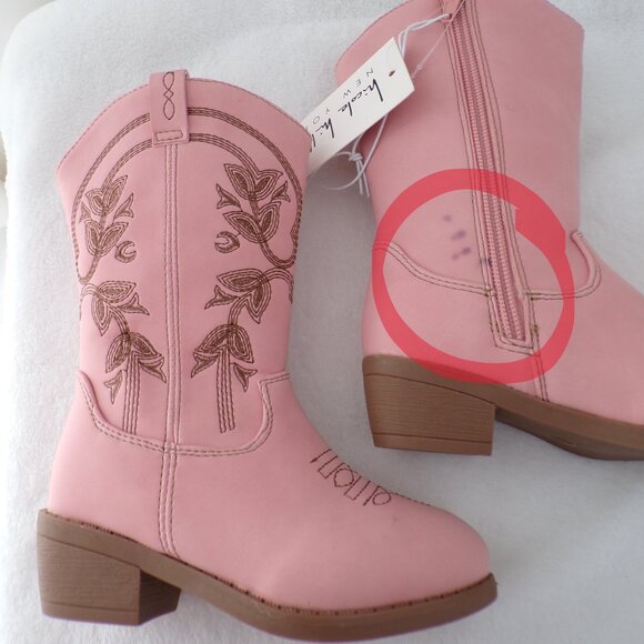 Dusty Pastel Pink Floral Embroidered Western Toddler Cowgirl Boots NWT Defect - Picture 6 of 9